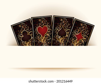 Fondo del casino con las tarjetas del póker, Ilustración vectorial