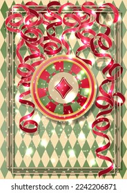 Casino background with poker diamonds chip cards , vector illustration	