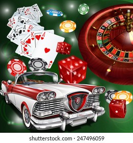 Casino background with retro car.