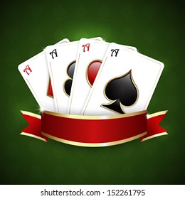 Casino background with ribbon and playing cards