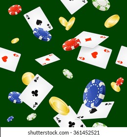 Casino Background Seamless and Gold Coins. Vector illustration