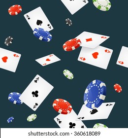 Casino Background Seamless on Dark Blue. Vector illustration