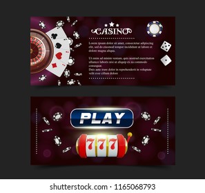 Casino background style Ace, Vip invitation poker game. Casino poster or banner background or flyer template. Playing Cards, dice, Chips. Game design. Playing casino games