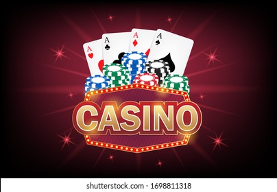 Casino banner with cards and poker chips. Vector illustration