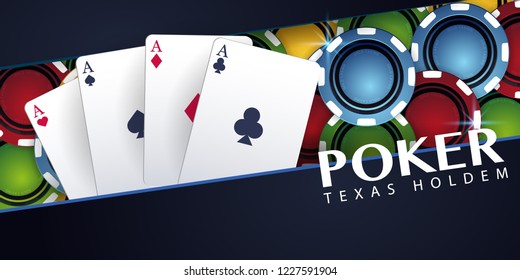 Casino banner with casino chips and cards. Poker club texas holdem. Vector illustration