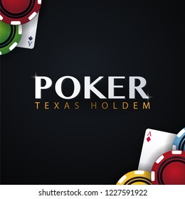 Casino banner with casino chips and cards. Poker club texas holdem. Vector illustration