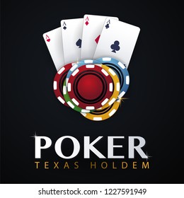 Casino banner with casino chips and cards. Poker club texas holdem. Vector illustration