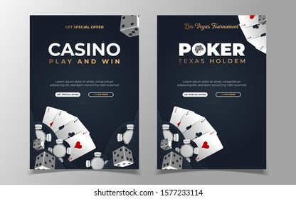 Casino banner with casino chips and cards. Poker club texas holdem. Vector illustration