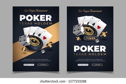 Casino banner with casino chips and cards. Poker club texas holdem. Vector illustration