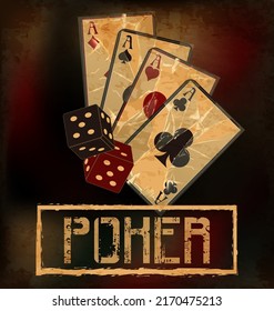 Casino banner with dice and poker cards, vector illustration