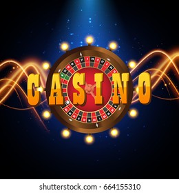 Casino banner in the form of roulette. Vector big billboard for casino. Sign of the winner in the form of a wheel with lamps, light bulbs