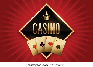 casino banner with golden cards and crown