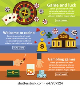 Casino banner horizontal concept set. Flat illustration of 3 casino banner vector horizontal concepts for web