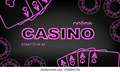 Casino banner. Neon inscription on a black background. Vector illustration for casino apps and websites