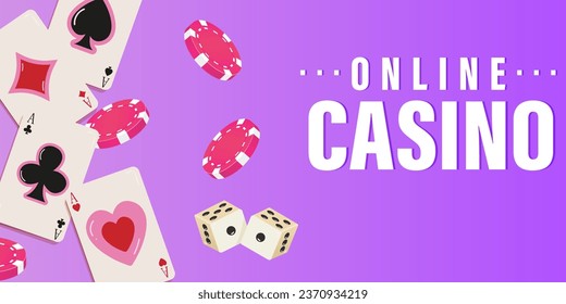 Casino banner with place for text.Tokens or chips, dice and cards. Gambling concept. Vector illustration EPS10.