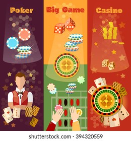 Casino banner poker game playing cards roulette  