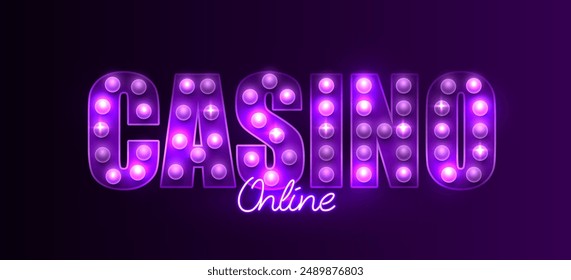 Anuncio del casino. Signo retro. Casino en línea. Ilustración vectorial