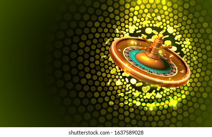 Casino banner roulette big win coins background. Vector illustration