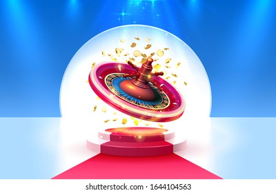 Casino banner roulette big win scene background. Vector illustration