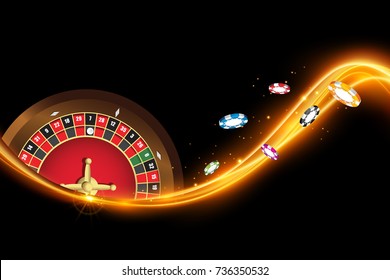 Casino banner with roulette, poker chips. Vector illustration the wheel fortune in casino