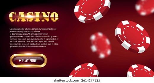 Casino banner for website. Falling red chips. Vector illustration.