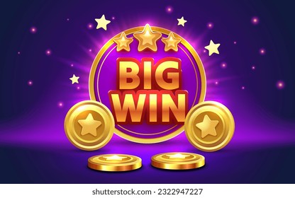 Casino Big Win, jackpot poster, Winner coins, special flyer golden prize. Vector illustration