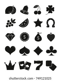 Casino black sihlouettes icons set. Vector slot-machine symbols