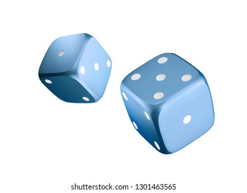 Casino blue dice isolated on white background. Online casino dice cubes gambling design. 3d casino element. Vector illustration