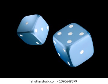 Casino blue dice on black background.