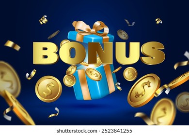 bônus de casino banner elemento. negócio oferta conceito publicidade e marketing bônus dourado palavra fundo vetor ilustração. jackpot e rótulo vencedor de loteria.