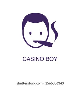 Casino boy element in flat simple style on white background. Casino boy icon, with text name concept template