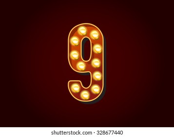 Casino or Broadway Signs style light bulb Digits Numbers Character in Vector