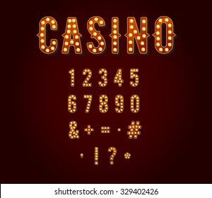 Casino Or Broadway Signs Style Light Bulb Digits Or Numbers In Vector