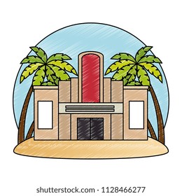 casino building facade with trees palms
