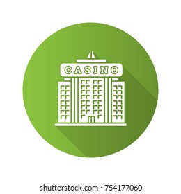 Casino building flat design long shadow glyph icon. Hotel. Vector silhouette illustration