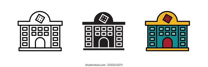 Casino building icon. Flat illustration of casino building vector icon isolated on white background, stroke and fill in black