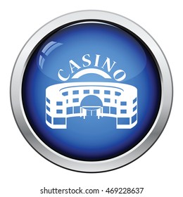 Casino building icon. Glossy button design. Vector illustration.