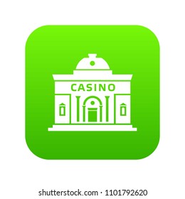 Casino building icon green vector isolated on white background