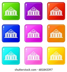 Casino building icons of 9 color set isolated vector illustration