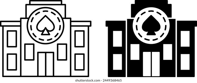 Casino Building Icons. Black and White Vector Icons of Modern Casino and Hotel. Travel and Tourism. Architecture Concept