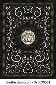 Casino calligraphic vintage style poster with roulette. Retro vector illustration.