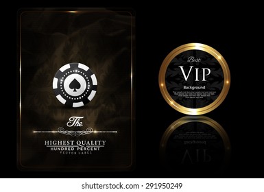 Casino card design, VIP chip, vintage, elegant, gold