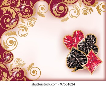 Casino card with diamond poker elements, vector illustration