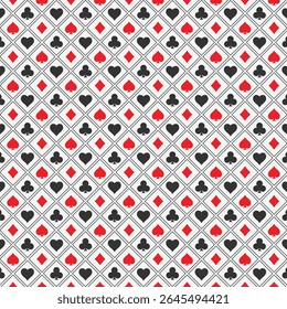 Casino card suits pattern. Poker minimalistic background. Card symbols texture. Vector