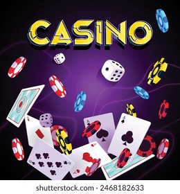 Eine Casino-Karte mit dem Wort Casino darauf, Casino-Nacht mit Spielkarte, Spielsteine