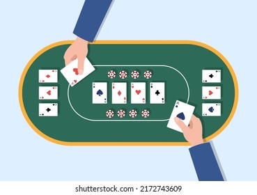 Casino Cartoon Illustration with Buttons, Slot Machine, Roulette, Poker Chips and Playing Cards for Gambling Style Design