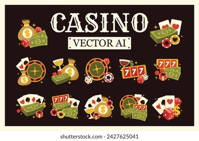 Casino Cartoon Illustration Vector Set