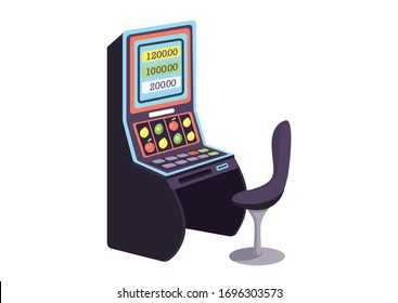 Casino cartoon vector illustration. Fruit machine flat color object. Gambling entertainment. Make bets in lottery. Count odds to win jackpot. Slot machine isolated on white background