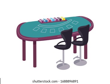 Casino cartoon vector illustration. Green table to play blackjack flat color object. Desk to play card game and make bets. Counter for gambling competition isolated on white background