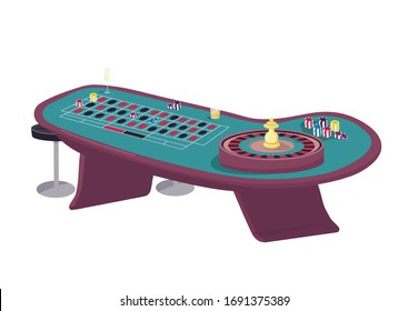 Casino cartoon vector illustration. Roulette table flat color object. Spin wheel and make bet. Put stake on red to win lottery. Put chips on black spot. Gamble game desk isolated on white background